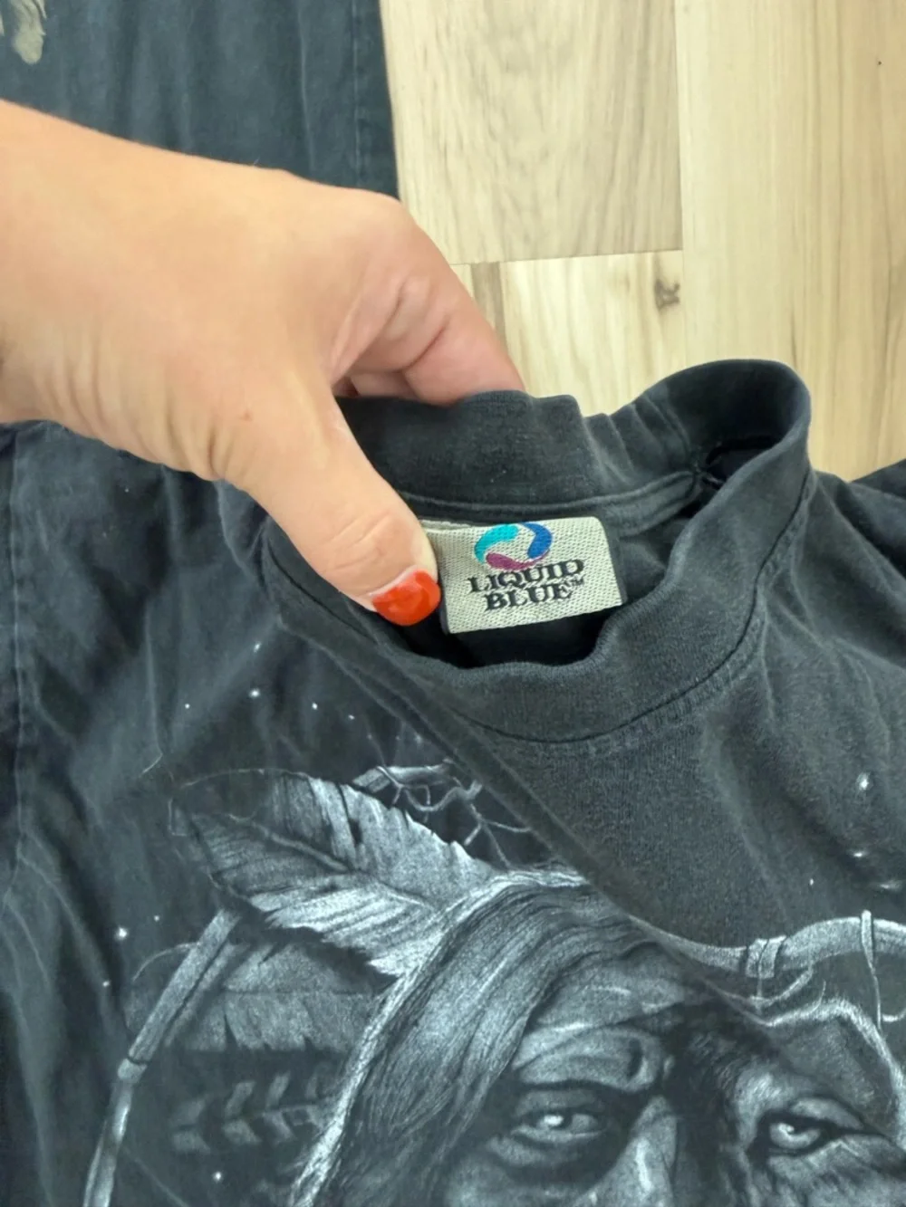 Liquid Blue Black Graphic Tees with Eagle & Native Portrait P5